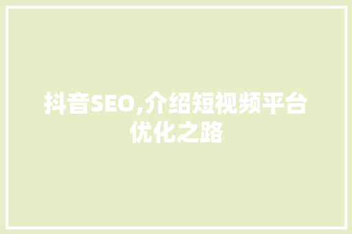 抖音SEO,介绍短视频平台优化之路