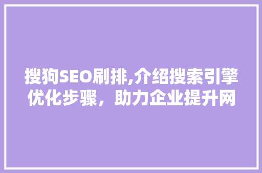 搜狗SEO刷排,介绍搜索引擎优化步骤，助力企业提升网站排名