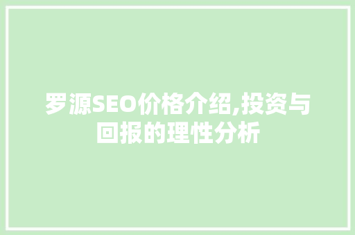 罗源SEO价格介绍,投资与回报的理性分析