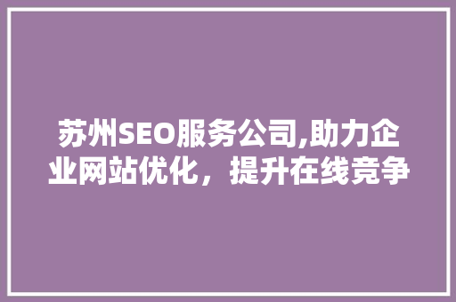 苏州SEO服务公司,助力企业网站优化，提升在线竞争力