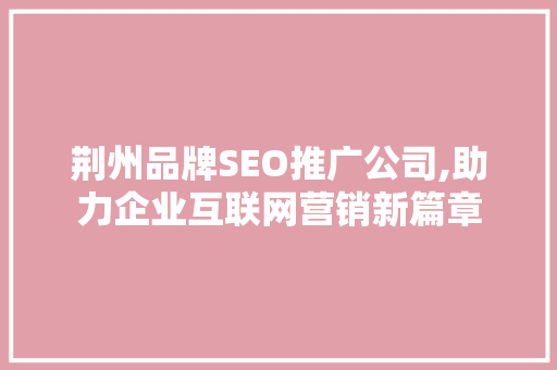 荆州品牌SEO推广公司,助力企业互联网营销新篇章