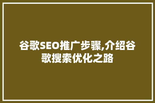 谷歌SEO推广步骤,介绍谷歌搜索优化之路