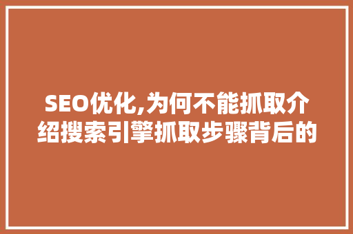 SEO优化,为何不能抓取介绍搜索引擎抓取步骤背后的真相 项目报告