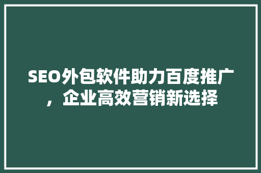 SEO外包软件助力百度推广，企业高效营销新选择