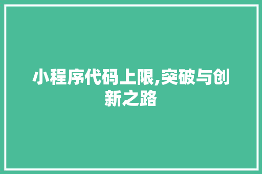 小程序代码上限,突破与创新之路 项目报告