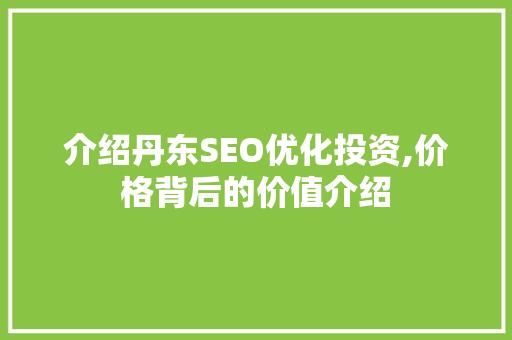 介绍丹东SEO优化投资,价格背后的价值介绍