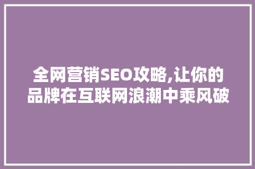 全网营销SEO攻略,让你的品牌在互联网浪潮中乘风破浪