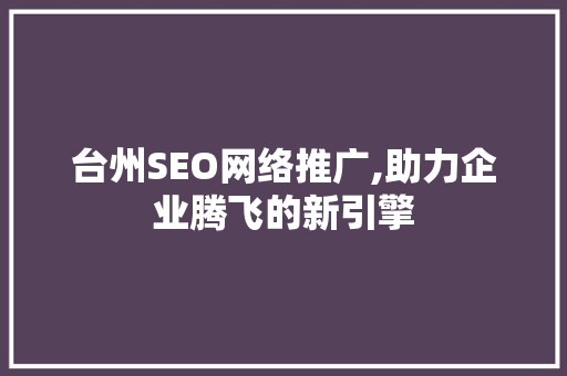 台州SEO网络推广,助力企业腾飞的新引擎