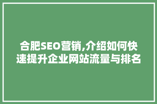 合肥SEO营销,介绍如何快速提升企业网站流量与排名
