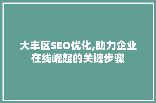 大丰区SEO优化,助力企业在线崛起的关键步骤