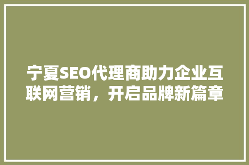 宁夏SEO代理商助力企业互联网营销，开启品牌新篇章