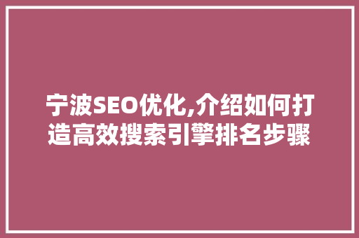 宁波SEO优化,介绍如何打造高效搜索引擎排名步骤