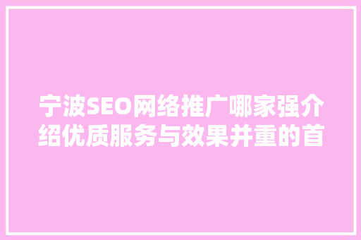 宁波SEO网络推广哪家强介绍优质服务与效果并重的首选平台