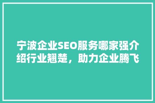 宁波企业SEO服务哪家强介绍行业翘楚，助力企业腾飞