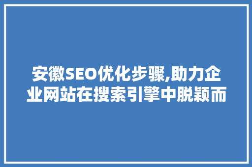 安徽SEO优化步骤,助力企业网站在搜索引擎中脱颖而出