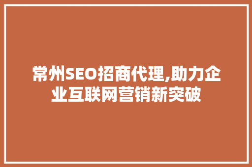 常州SEO招商代理,助力企业互联网营销新突破