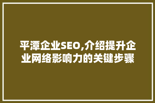 平潭企业SEO,介绍提升企业网络影响力的关键步骤