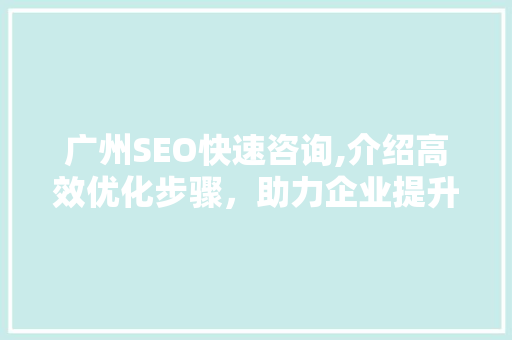 广州SEO快速咨询,介绍高效优化步骤，助力企业提升在线竞争力