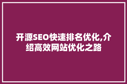 开源SEO快速排名优化,介绍高效网站优化之路