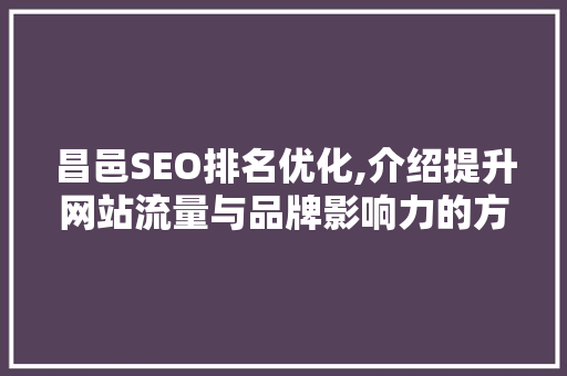 昌邑SEO排名优化,介绍提升网站流量与品牌影响力的方法