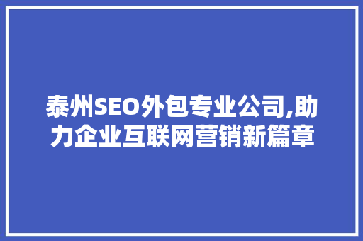 泰州SEO外包专业公司,助力企业互联网营销新篇章