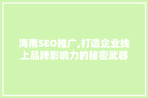 海南SEO推广,打造企业线上品牌影响力的秘密武器