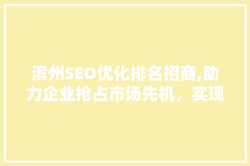 滨州SEO优化排名招商,助力企业抢占市场先机，实现品牌腾飞