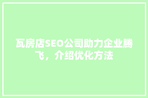 瓦房店SEO公司助力企业腾飞，介绍优化方法
