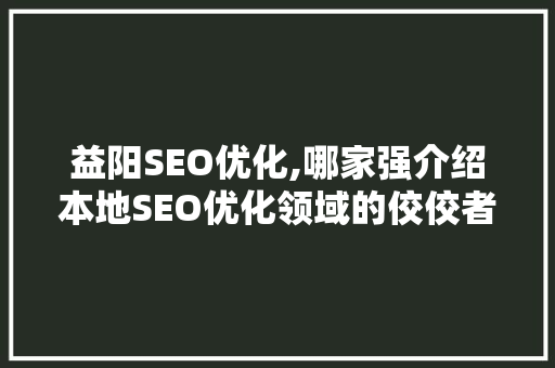 益阳SEO优化,哪家强介绍本地SEO优化领域的佼佼者