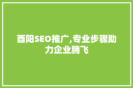 酉阳SEO推广,专业步骤助力企业腾飞