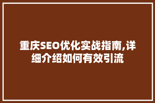 重庆SEO优化实战指南,详细介绍如何有效引流