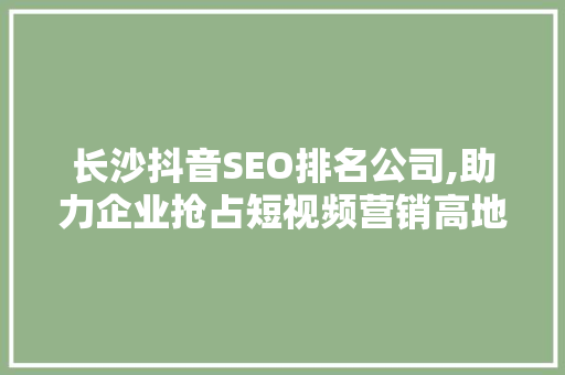 长沙抖音SEO排名公司,助力企业抢占短视频营销高地