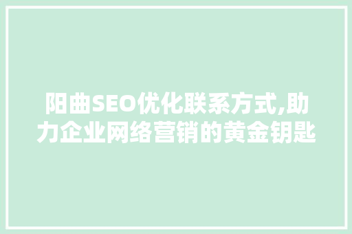 阳曲SEO优化联系方式,助力企业网络营销的黄金钥匙