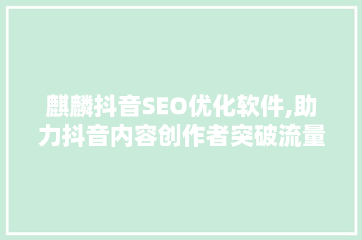 麒麟抖音SEO优化软件,助力抖音内容创作者突破流量瓶颈