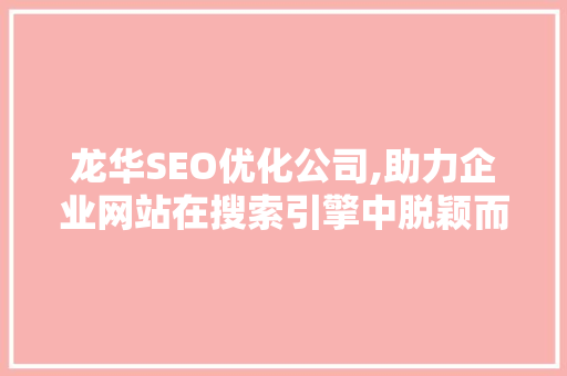 龙华SEO优化公司,助力企业网站在搜索引擎中脱颖而出