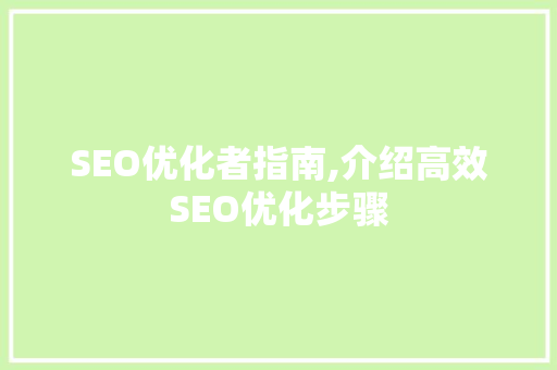 SEO优化者指南,介绍高效SEO优化步骤