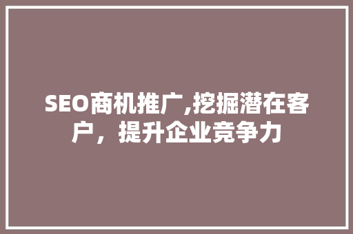 SEO商机推广,挖掘潜在客户，提升企业竞争力
