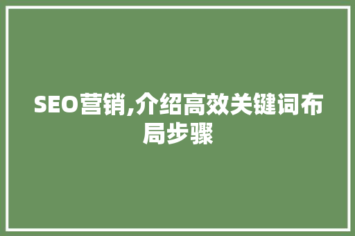 SEO营销,介绍高效关键词布局步骤