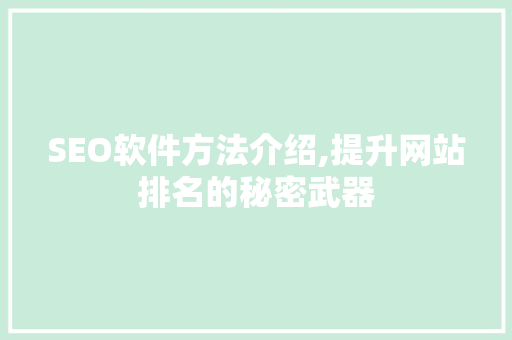 SEO软件方法介绍,提升网站排名的秘密武器
