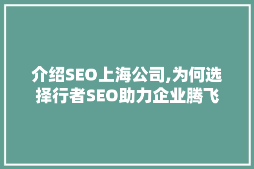 介绍SEO上海公司,为何选择行者SEO助力企业腾飞