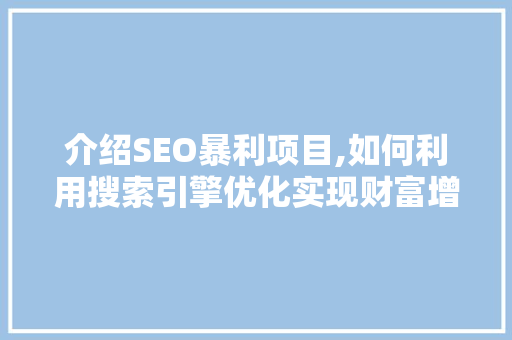 介绍SEO暴利项目,如何利用搜索引擎优化实现财富增长