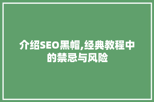 介绍SEO黑帽,经典教程中的禁忌与风险