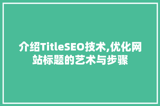介绍TitleSEO技术,优化网站标题的艺术与步骤