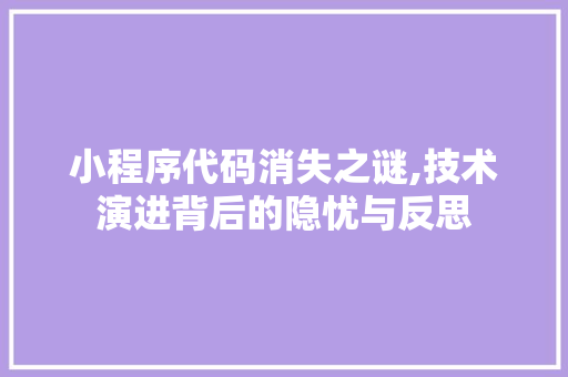 小程序代码消失之谜,技术演进背后的隐忧与反思 市场营销范文