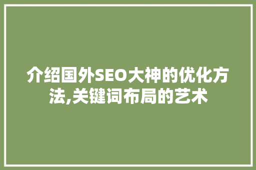 介绍国外SEO大神的优化方法,关键词布局的艺术
