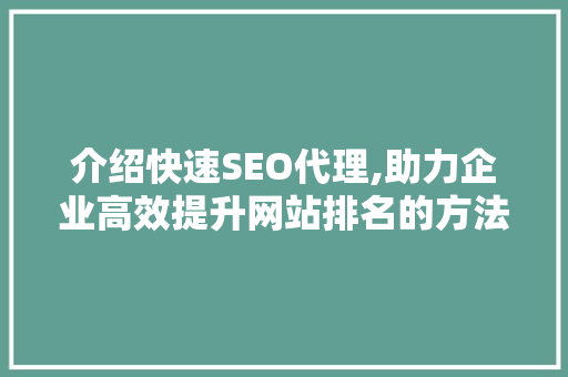 介绍快速SEO代理,助力企业高效提升网站排名的方法