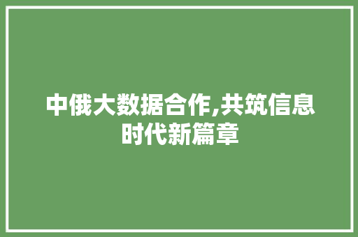 中俄大数据合作,共筑信息时代新篇章