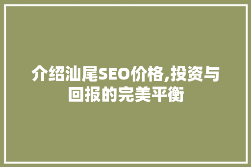 介绍汕尾SEO价格,投资与回报的完美平衡