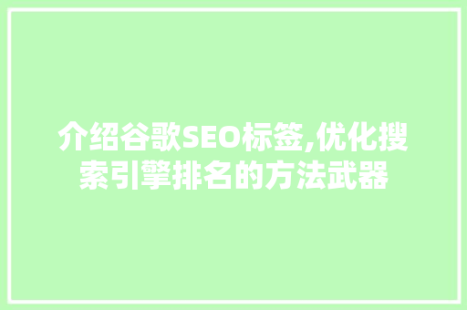 介绍谷歌SEO标签,优化搜索引擎排名的方法武器
