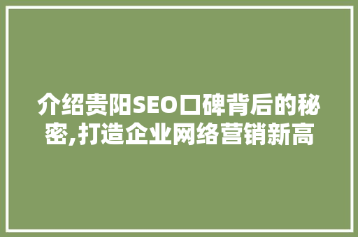 介绍贵阳SEO口碑背后的秘密,打造企业网络营销新高峰